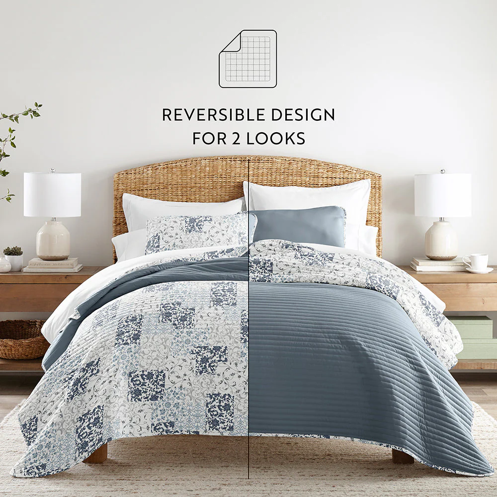 Scrolled Patchwork Reversible Quilted Coverlet Set (Sale) - Image 15