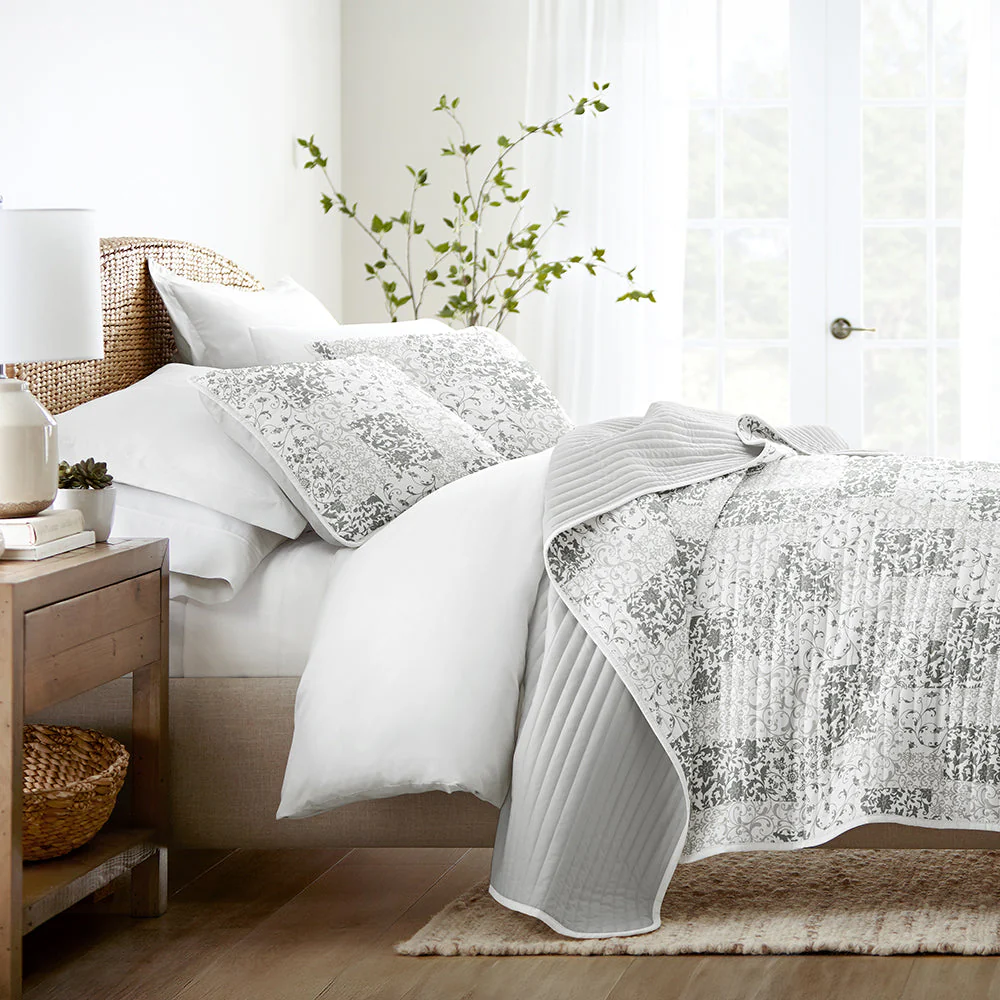Scrolled Patchwork Reversible Quilted Coverlet Set (Sale) - Image 2