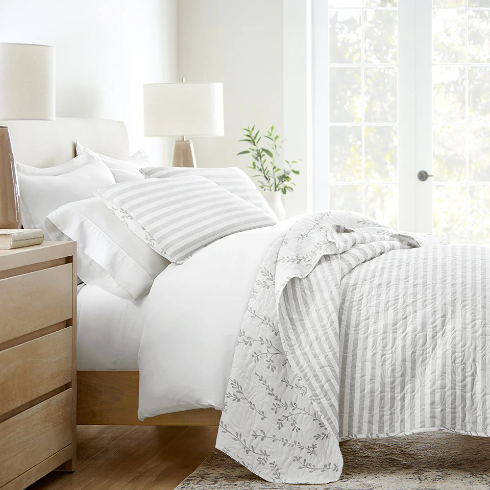 Sprouting Vines Stripe Reversible Quilted Coverlet Set (Sale) - Image 2