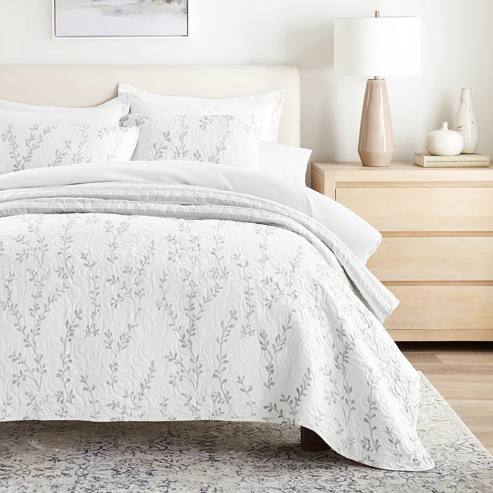 Sprouting Vines Stripe Reversible Quilted Coverlet Set (Sale) - Image 3