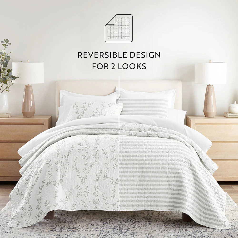 Sprouting Vines Stripe Reversible Quilted Coverlet Set (Sale) - Image 5
