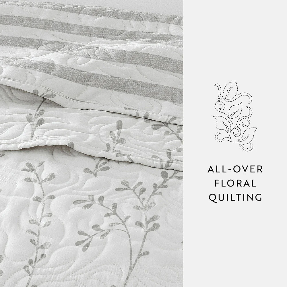 Sprouting Vines Stripe Reversible Quilted Coverlet Set (Sale) - Image 7