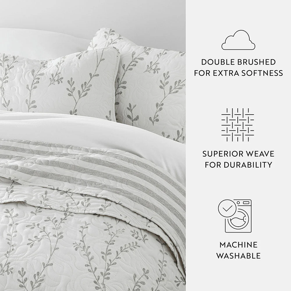Sprouting Vines Stripe Reversible Quilted Coverlet Set (Sale) - Image 8