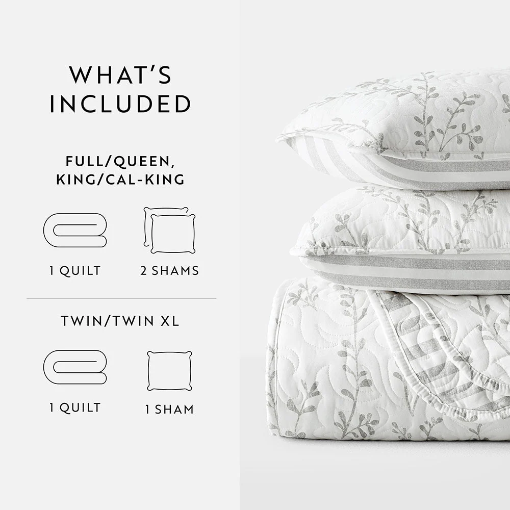 Sprouting Vines Stripe Reversible Quilted Coverlet Set (Sale) - Image 9