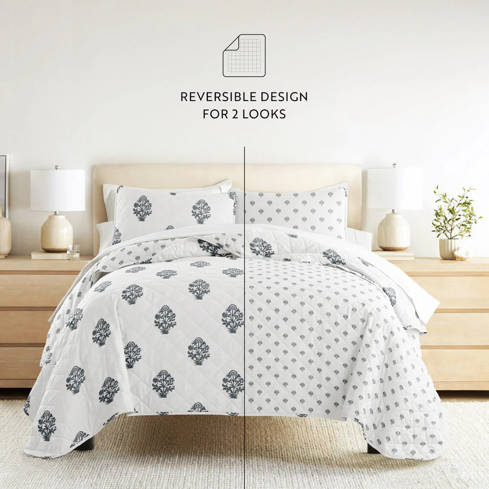 Stamped Bloom Reversible Quilted Coverlet Set (Sale) - Image 9
