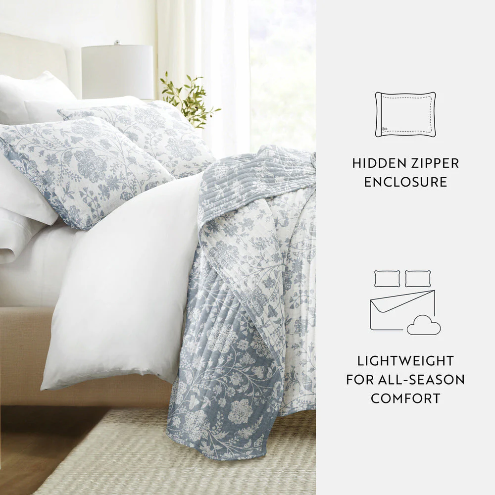 Textured Floral Reversible Quilted Coverlet Set (Sale) - Image 29