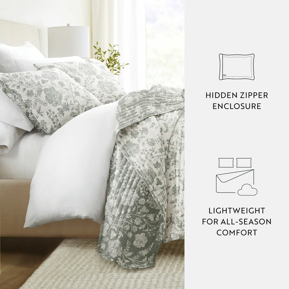 Textured Floral Reversible Quilted Coverlet Set (Sale) - Image 32