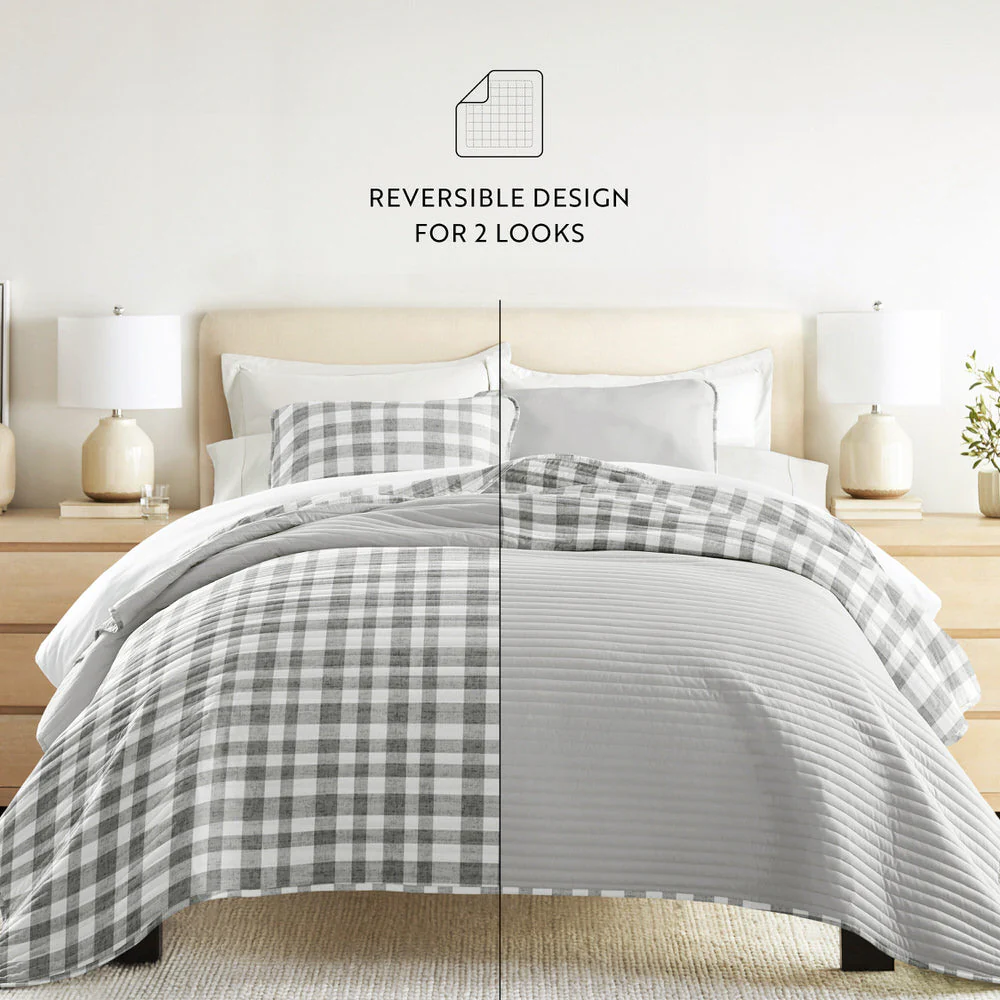 Watercolor Plaid Reversible Quilted Coverlet Set (Sale) - Image 8