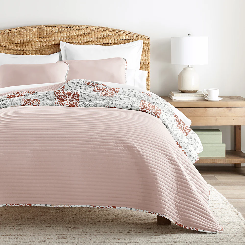 Scrolled Patchwork Reversible Quilted Coverlet Set - Image 10