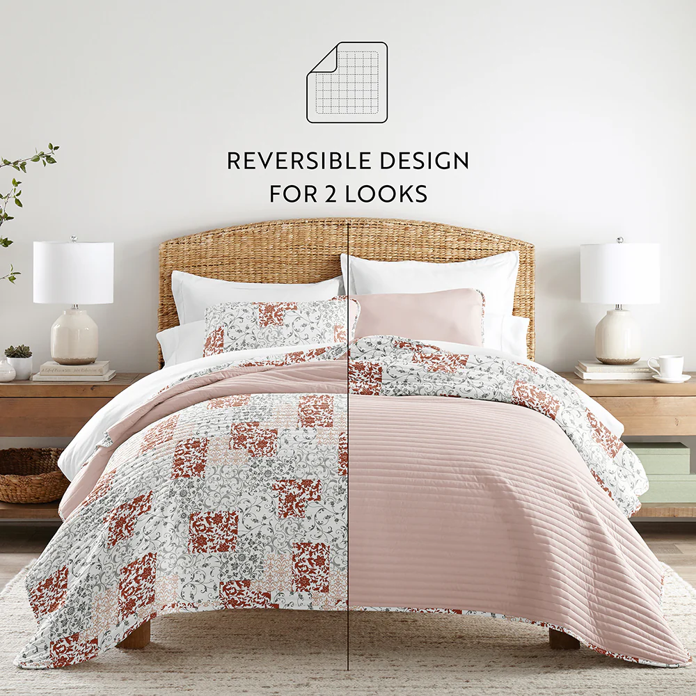 Scrolled Patchwork Reversible Quilted Coverlet Set - Image 13