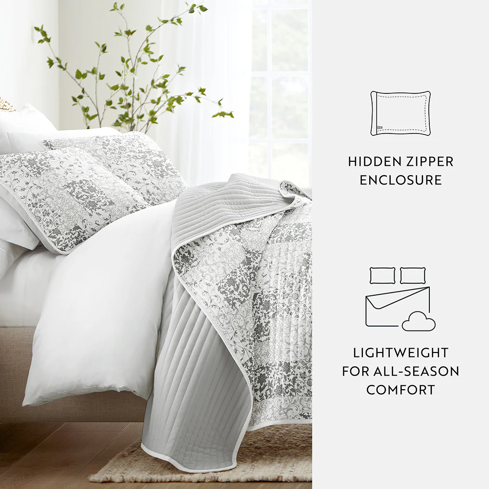 Scrolled Patchwork Reversible Quilted Coverlet Set - Image 17