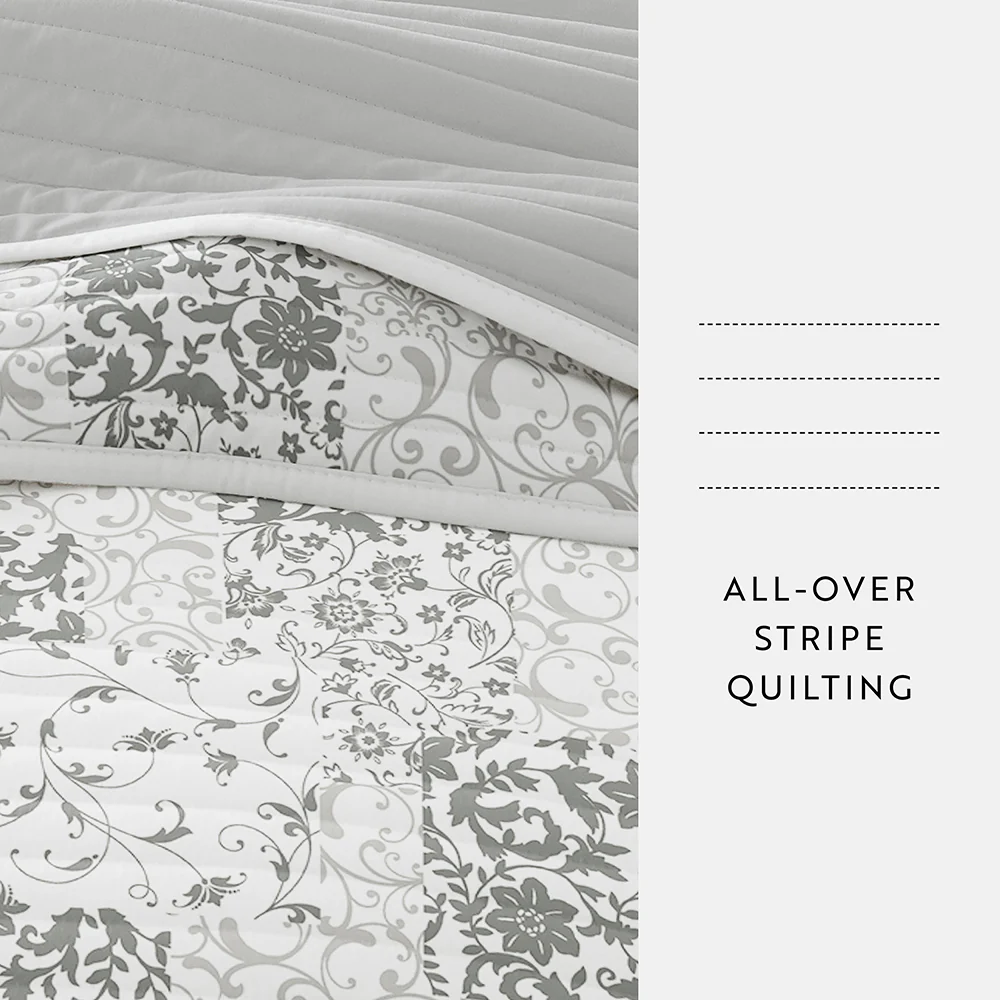 Scrolled Patchwork Reversible Quilted Coverlet Set - Image 20