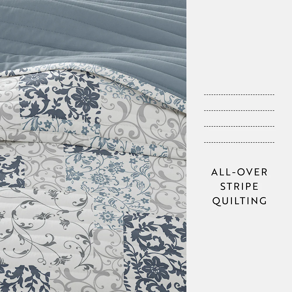 Scrolled Patchwork Reversible Quilted Coverlet Set - Image 21