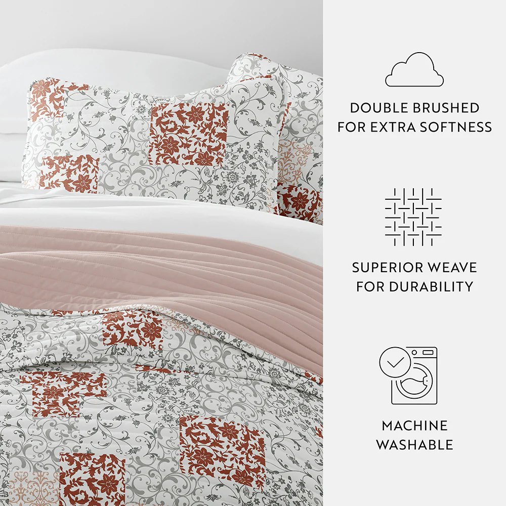 Scrolled Patchwork Reversible Quilted Coverlet Set - Image 22