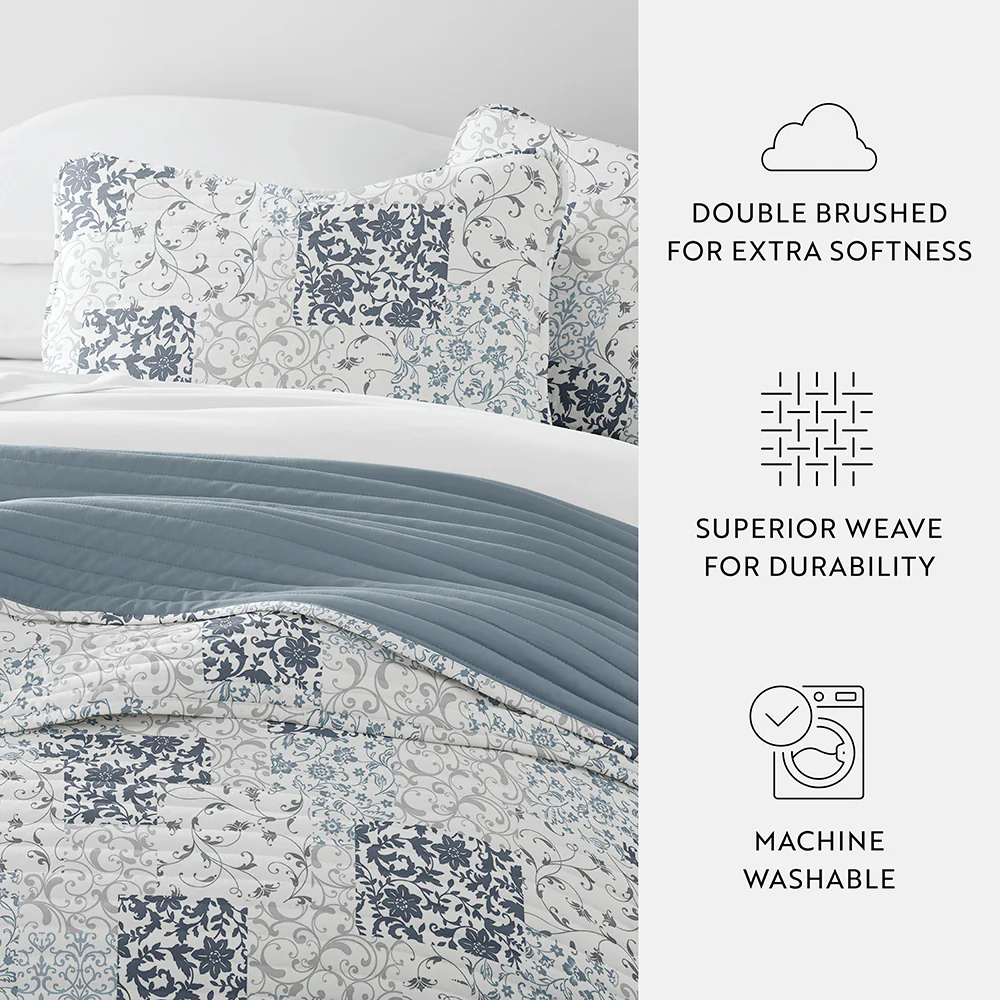 Scrolled Patchwork Reversible Quilted Coverlet Set - Image 24
