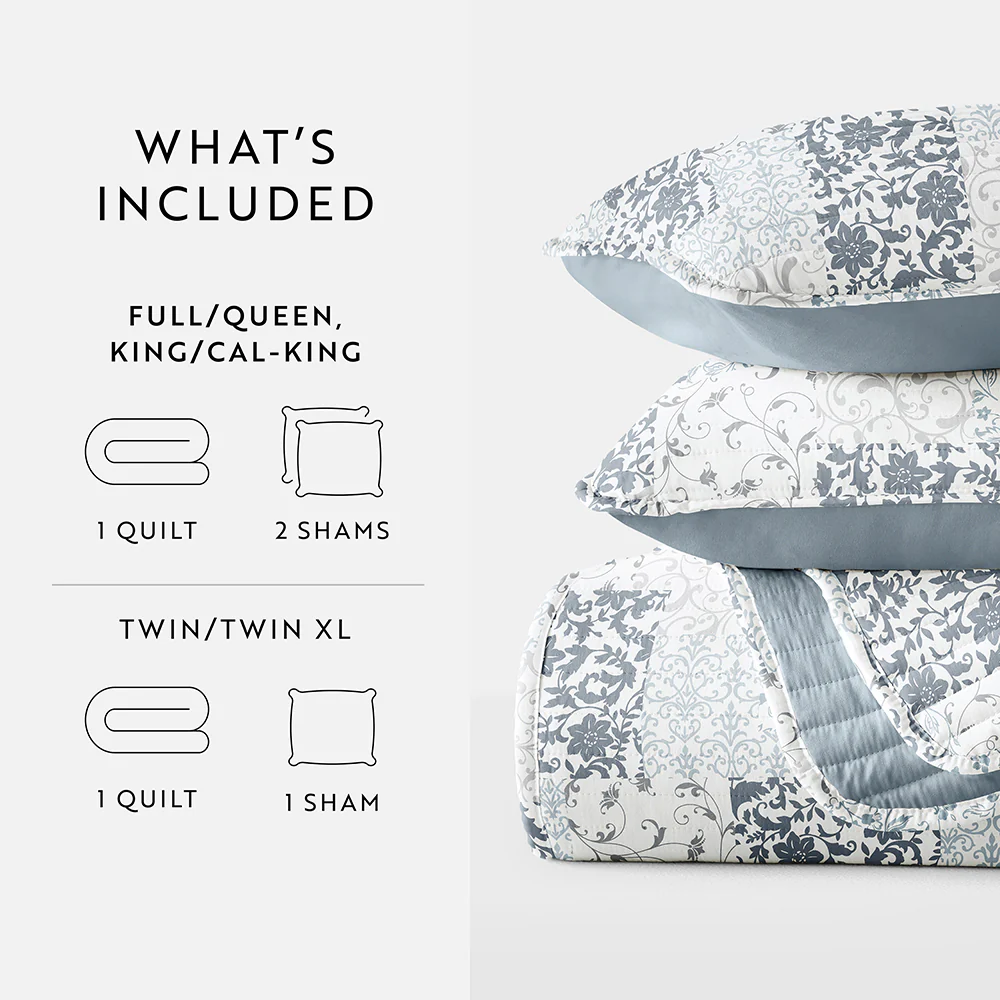Scrolled Patchwork Reversible Quilted Coverlet Set - Image 27
