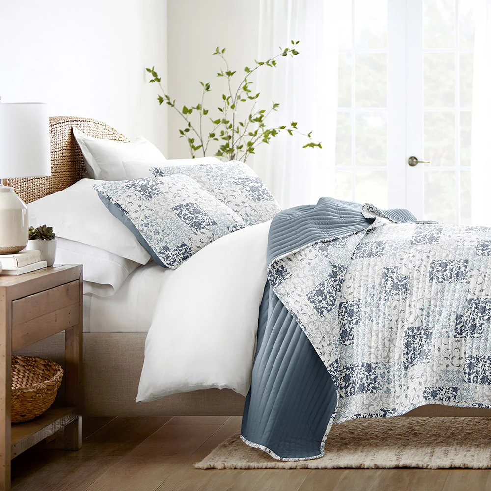 Scrolled Patchwork Reversible Quilted Coverlet Set - Image 3
