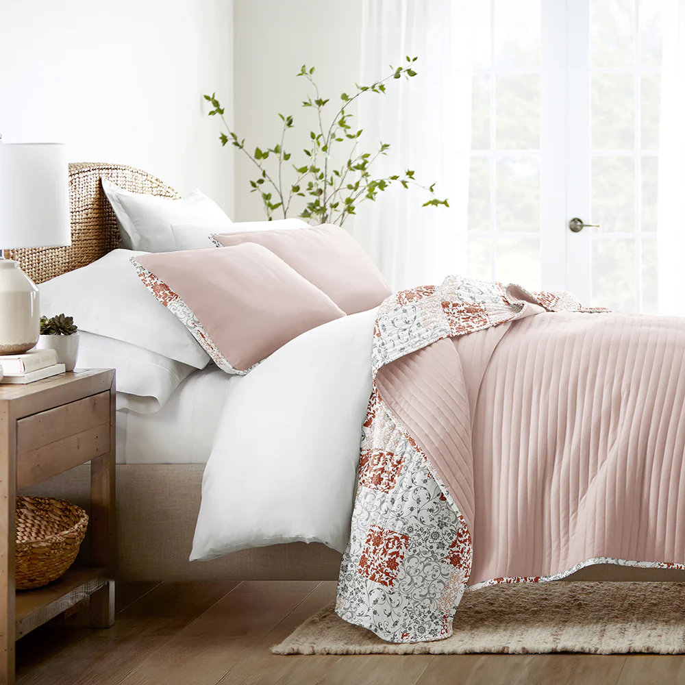 Scrolled Patchwork Reversible Quilted Coverlet Set - Image 4