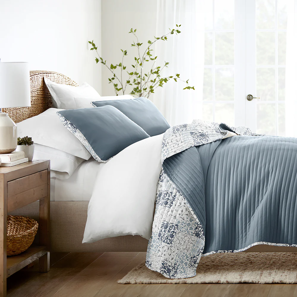 Scrolled Patchwork Reversible Quilted Coverlet Set - Image 6