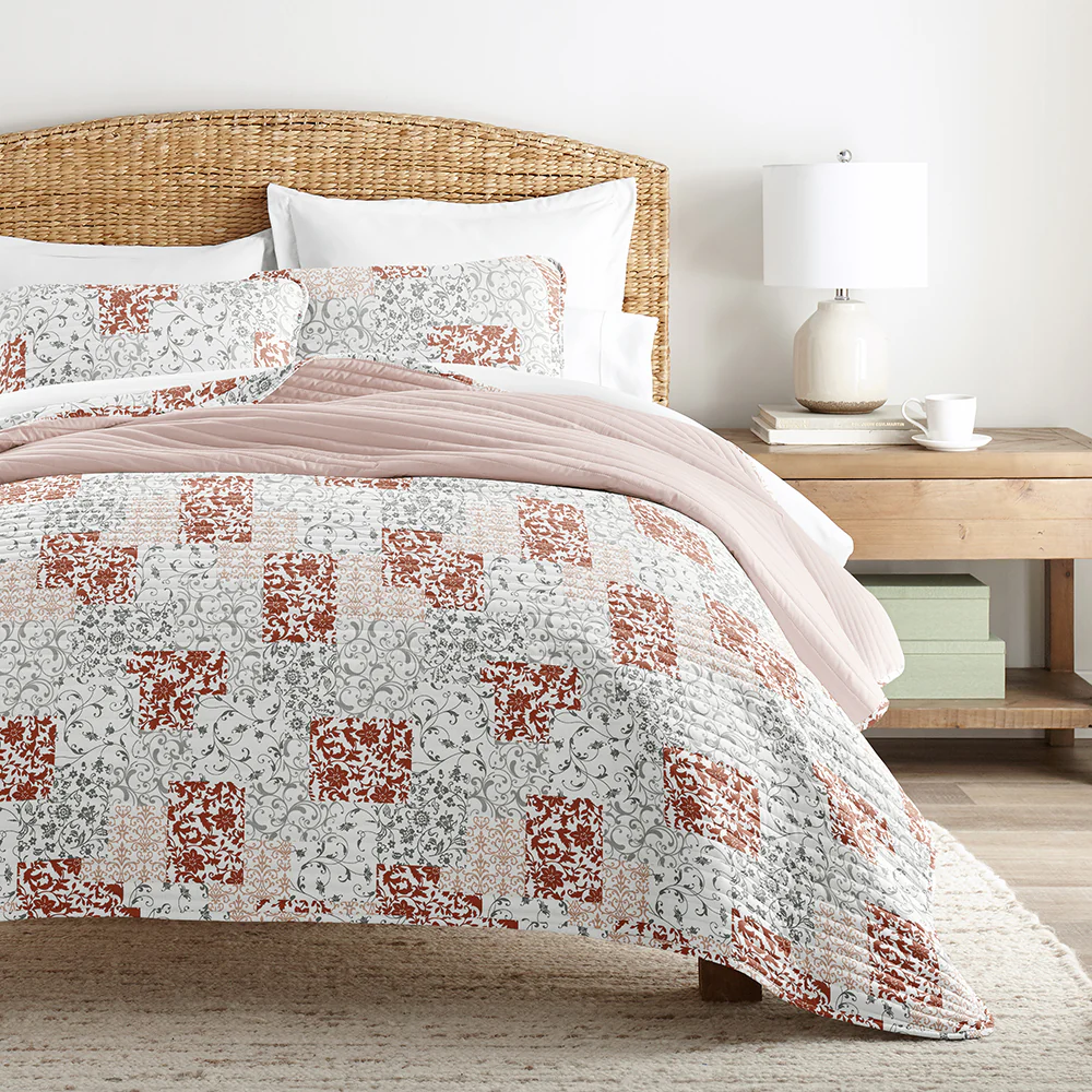 Scrolled Patchwork Reversible Quilted Coverlet Set - Image 7