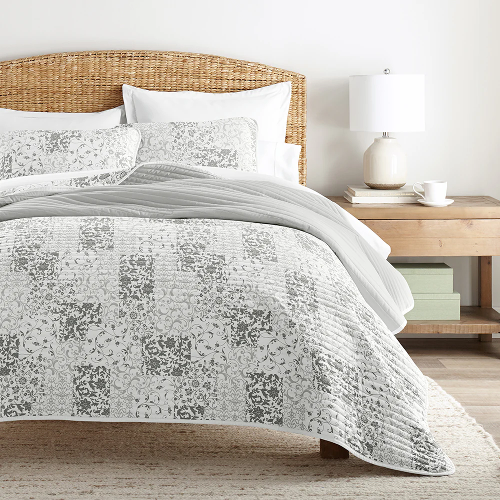 Scrolled Patchwork Reversible Quilted Coverlet Set - Image 8