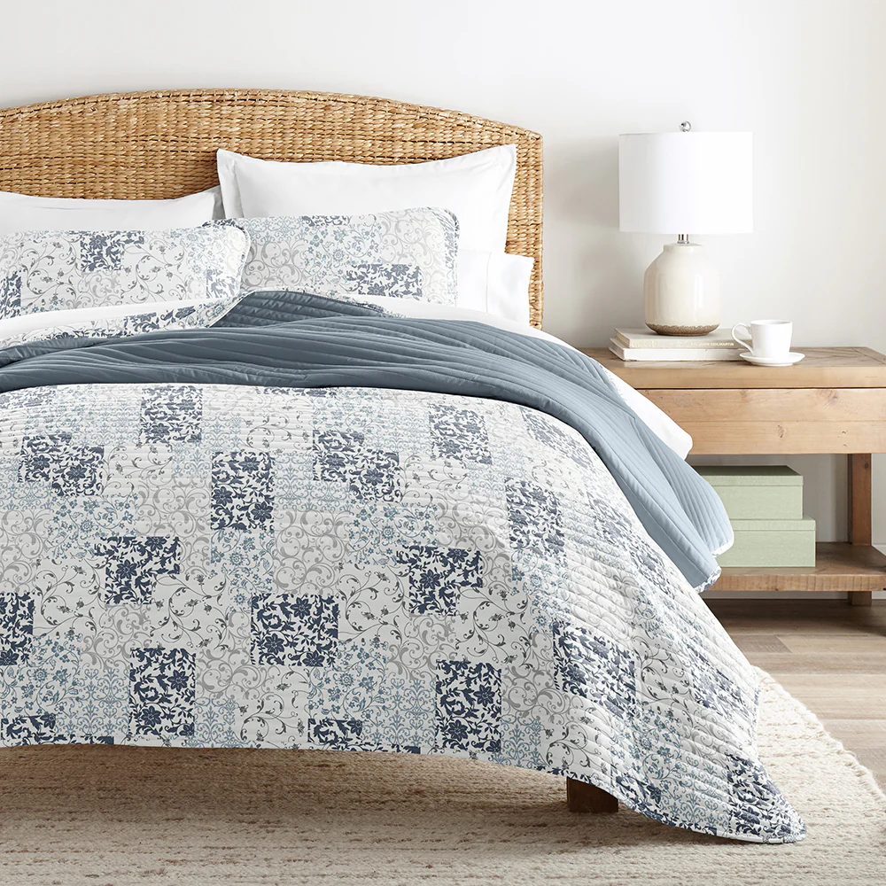 Scrolled Patchwork Reversible Quilted Coverlet Set - Image 9