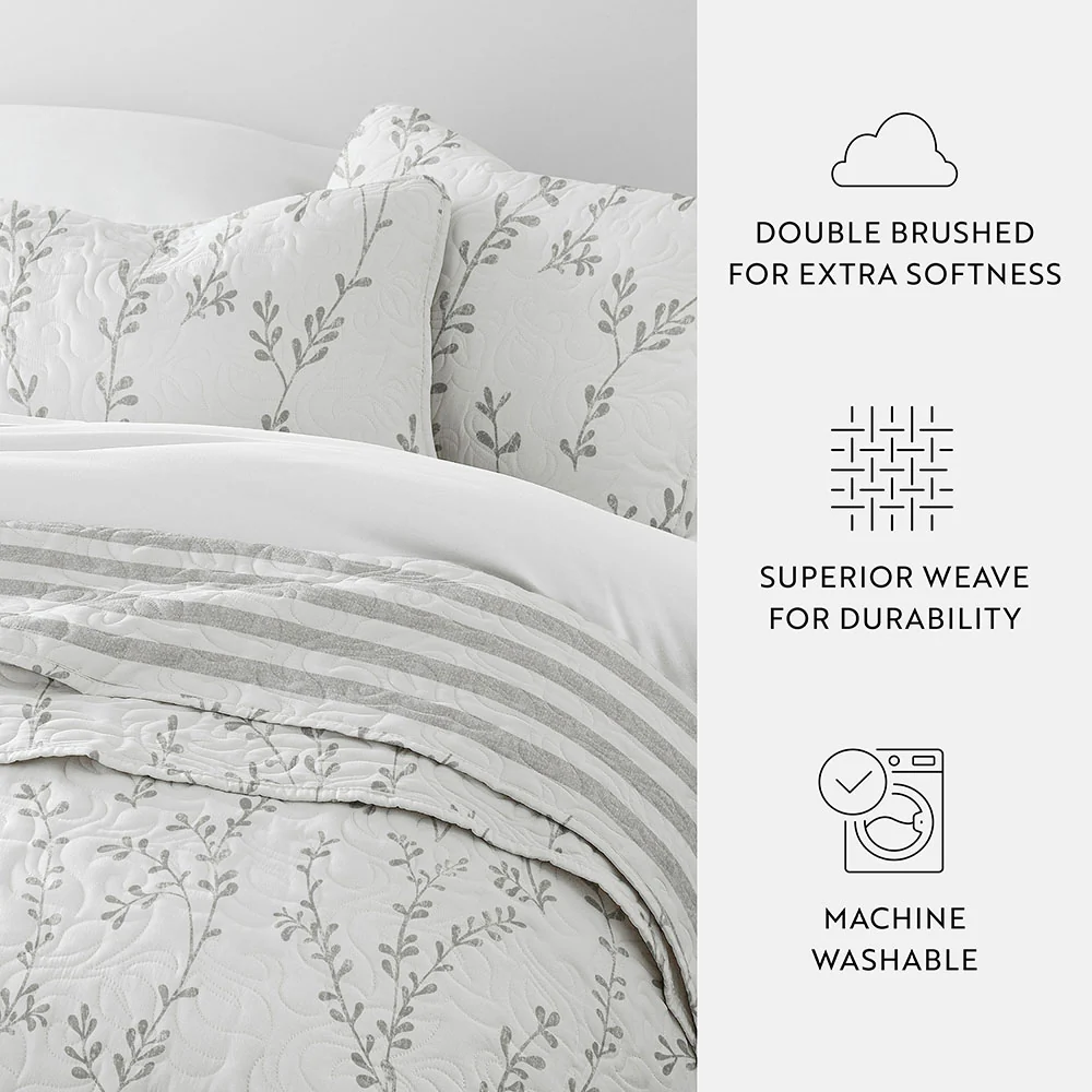 Sprouting Vines Stripe Reversible Quilted Coverlet Set - Image 8
