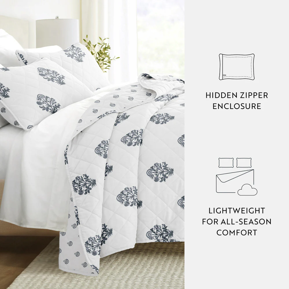 Stamped Bloom Reversible Quilted Coverlet Set - Image 10