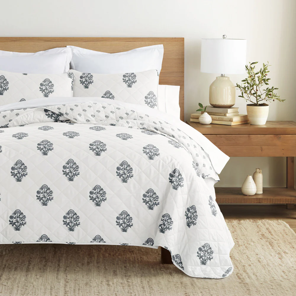 Stamped Bloom Reversible Quilted Coverlet Set - Image 3