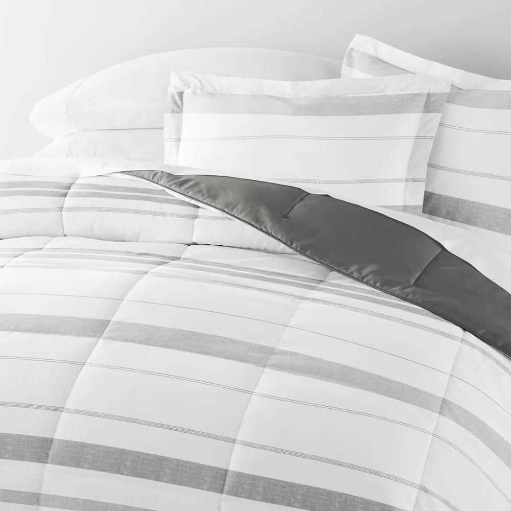 Stitched Stripe Reversible Down-Alternative Comforter Set - Image 13