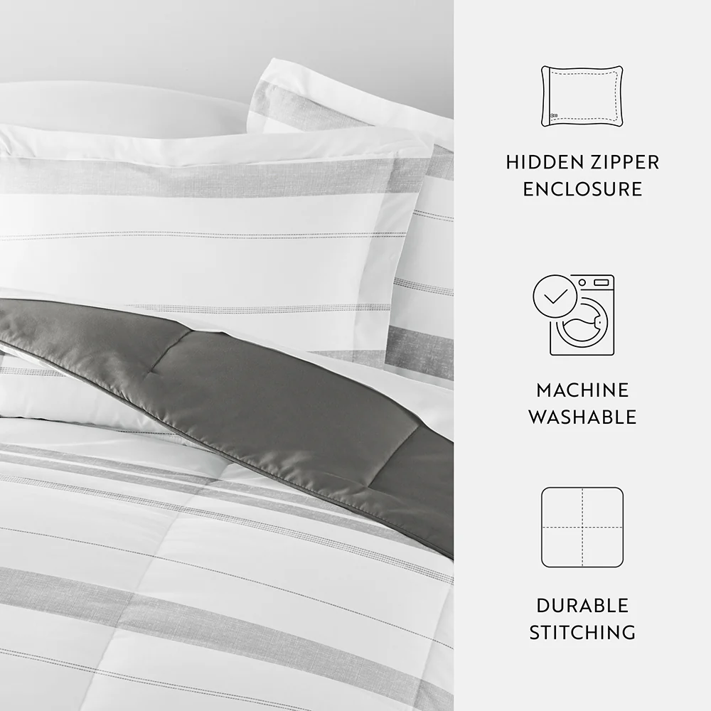 Stitched Stripe Reversible Down-Alternative Comforter Set - Image 25