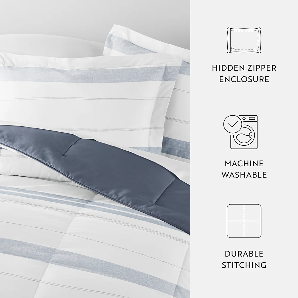 Stitched Stripe Reversible Down-Alternative Comforter Set - Image 26