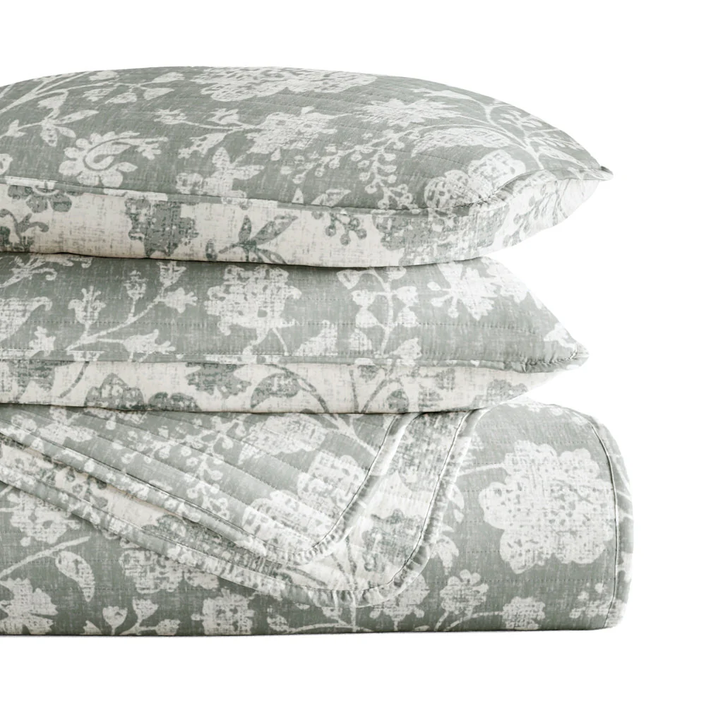 Textured Floral Reversible Quilted Coverlet Set - Image 19