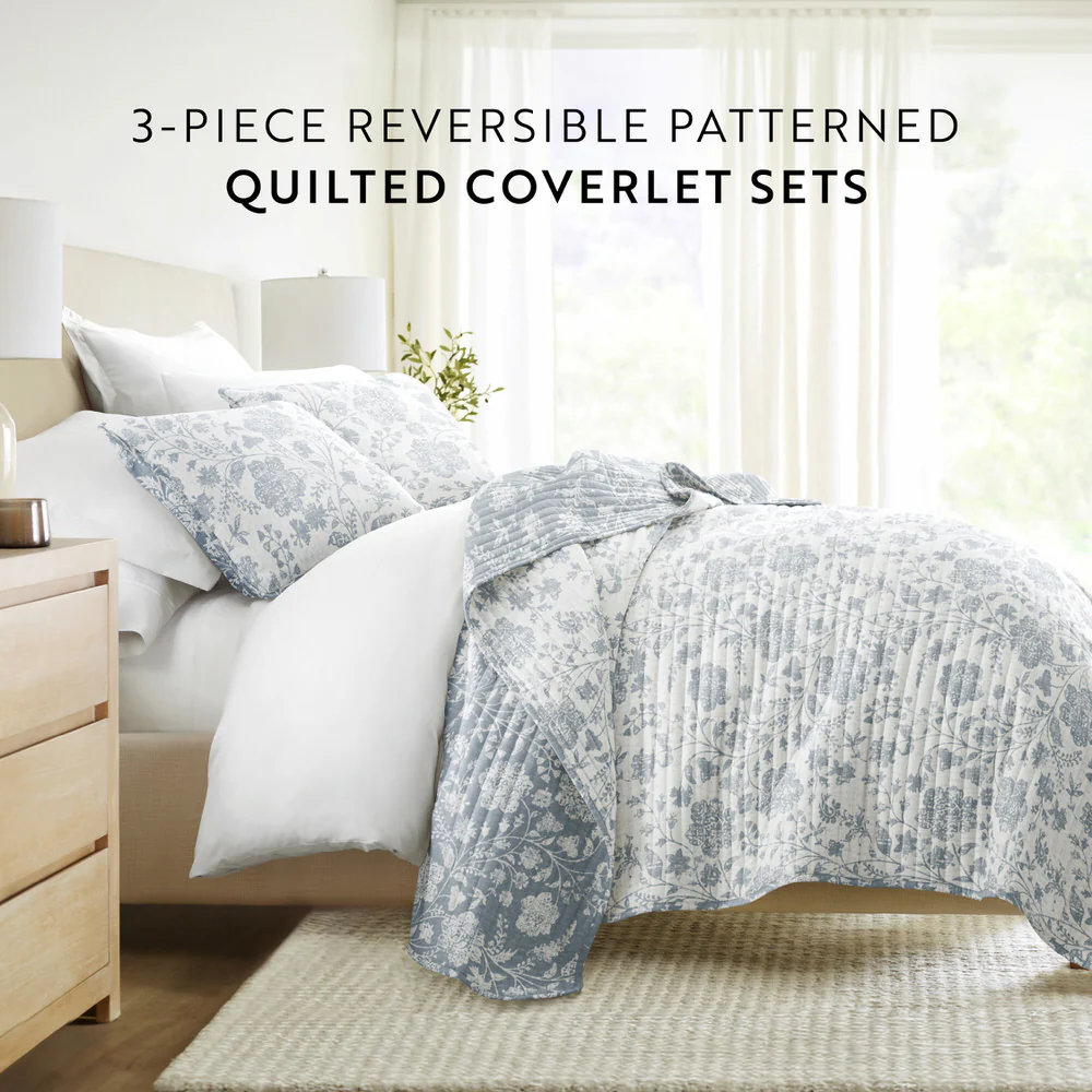 Textured Floral Reversible Quilted Coverlet Set - Image 23