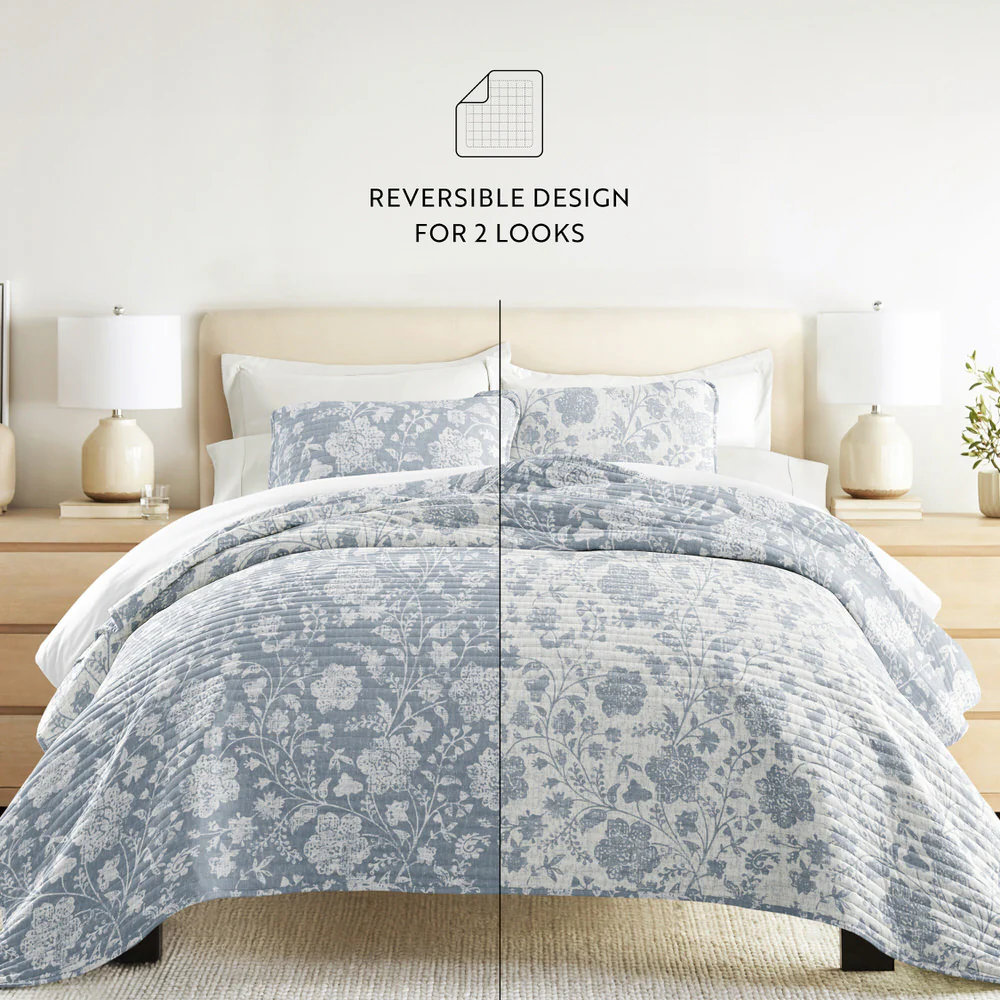 Textured Floral Reversible Quilted Coverlet Set - Image 26