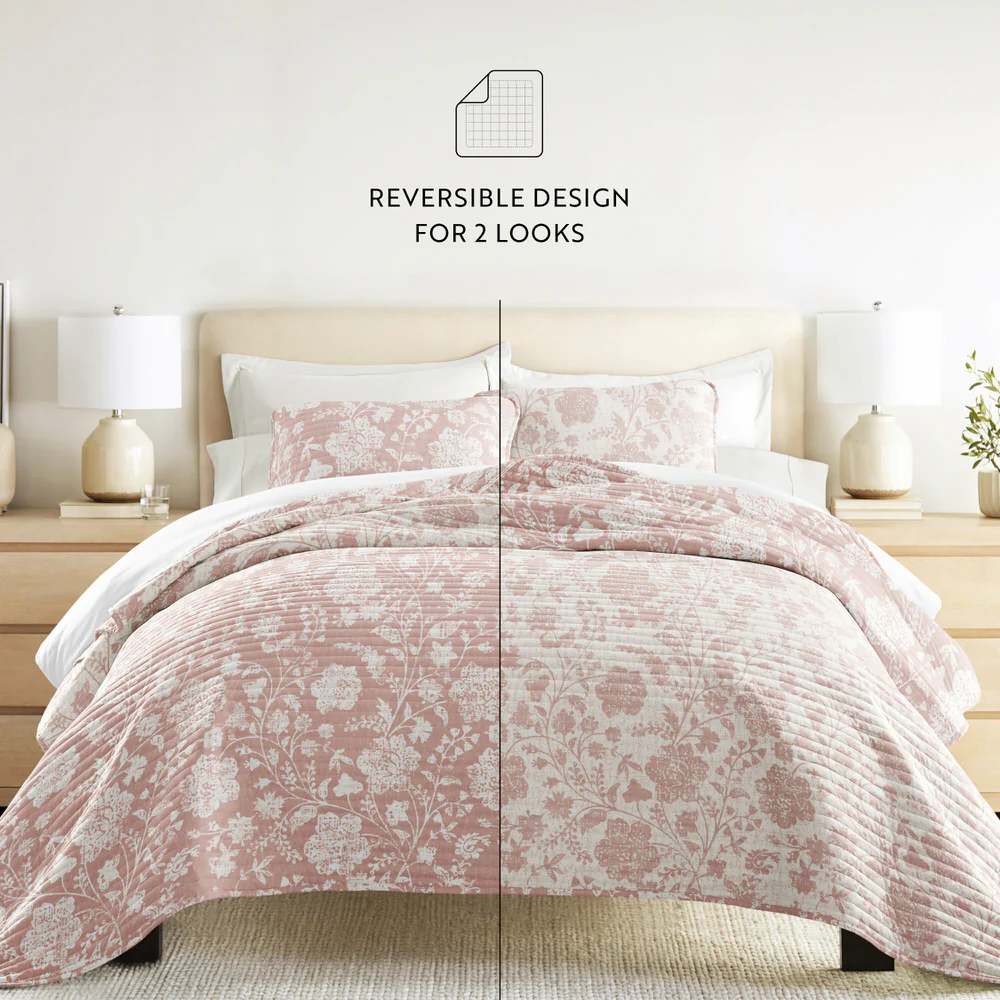 Textured Floral Reversible Quilted Coverlet Set - Image 27