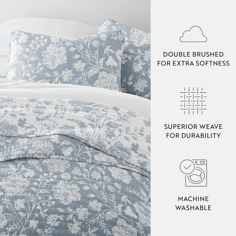 Textured Floral Reversible Quilted Coverlet Set - Image 31