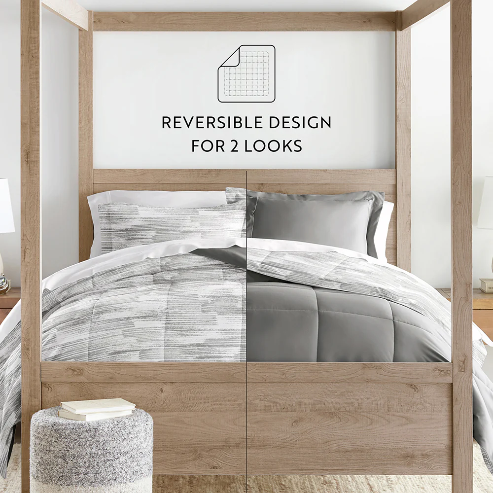 Textured Stripe Reversible Down-Alternative Comforter Set - Image 12