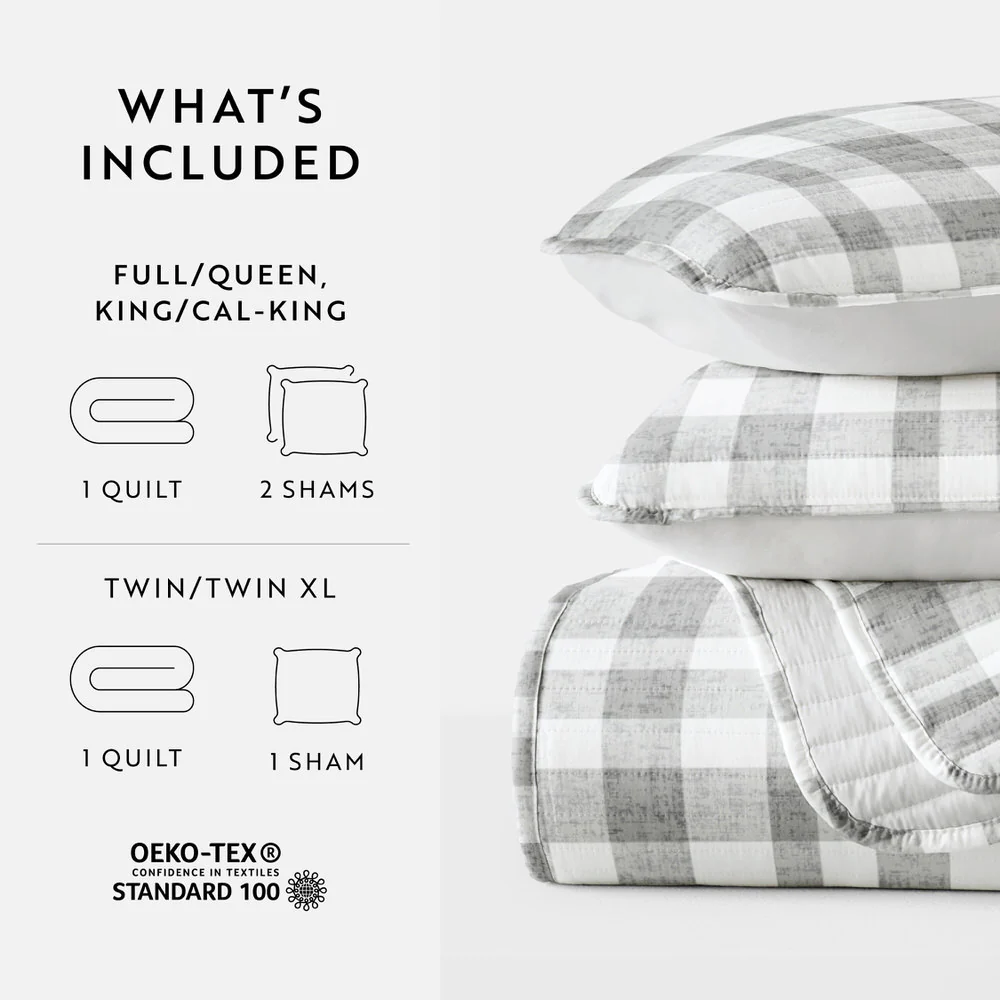 Watercolor Plaid Reversible Quilted Coverlet Set - Image 11