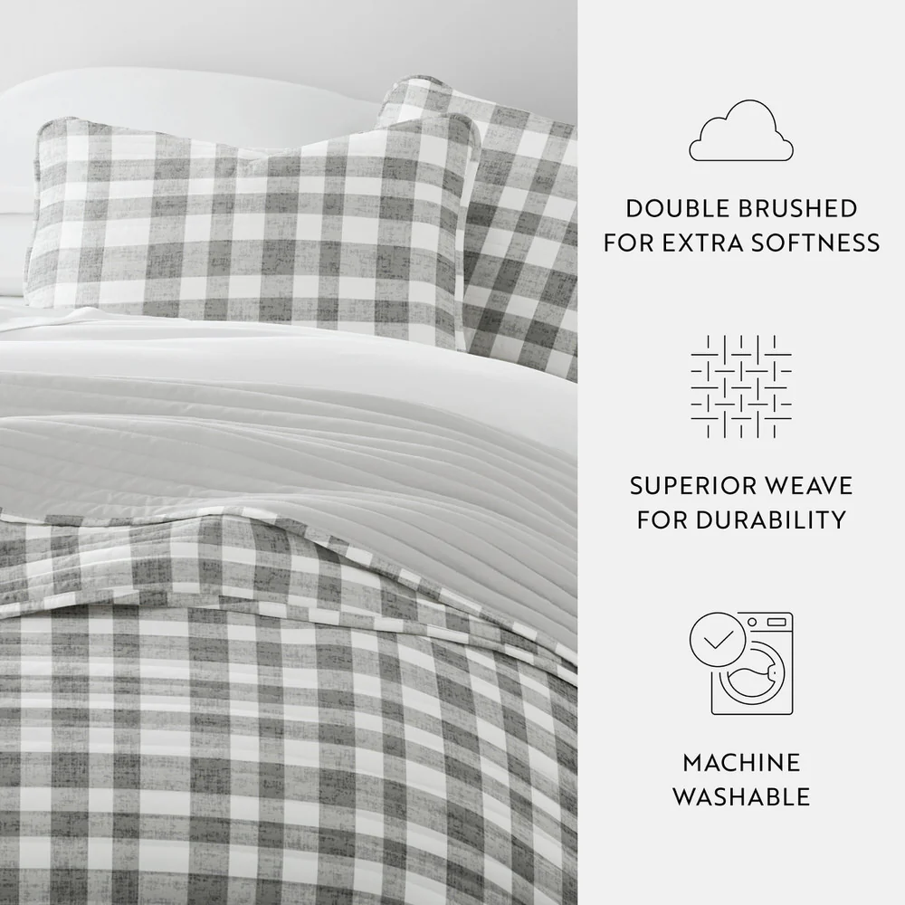 Watercolor Plaid Reversible Quilted Coverlet Set - Image 9