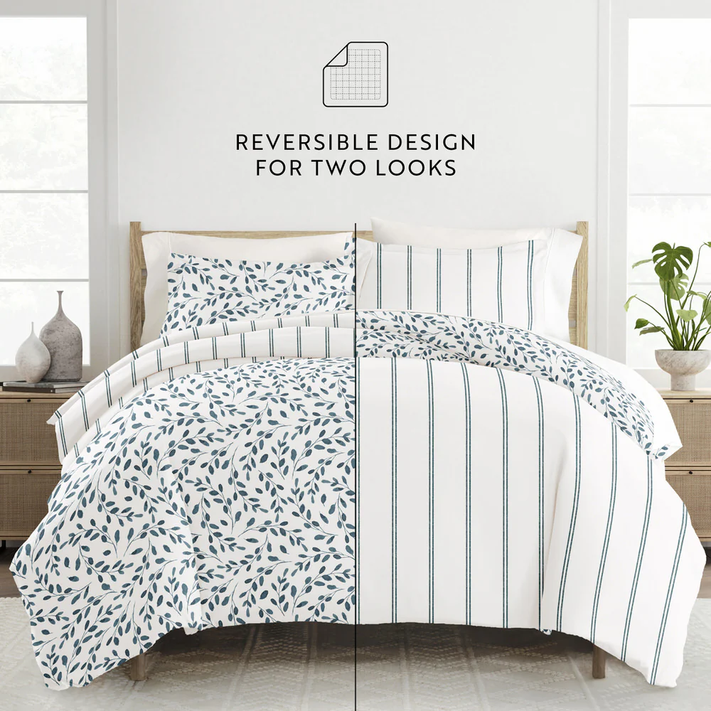 Watercolor Vines Pattern 3-Piece Reversible Duvet Cover Set - Image 12
